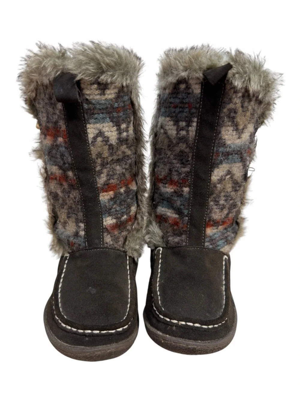 Woolrich Suede Wool Blend Fur Sherpa Winter Boots Aztec Toggle Mid Calf Size 7